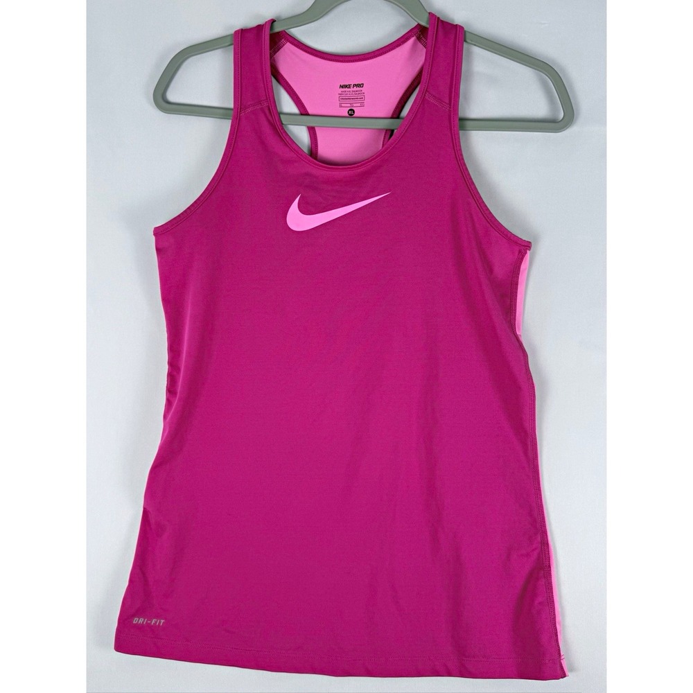 Nike Pro Womens XL Pink Dri-FIT Racerback Tank Top Swoosh Athletic Workout